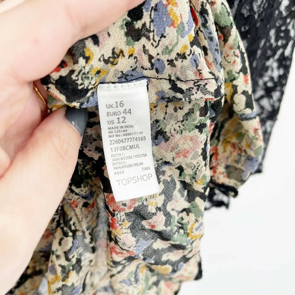 Topshop Lace Floral Paisley Blouse Top Sz 12 Multicolor Crewneck Long Sleeve - Picture 5 of 7